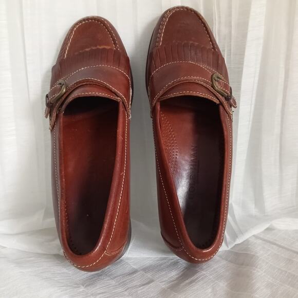 Cole Haan Leather Loafers Men SZ 11.5 Brown Slip On Dress Shoes Buckle Fringe main image 5